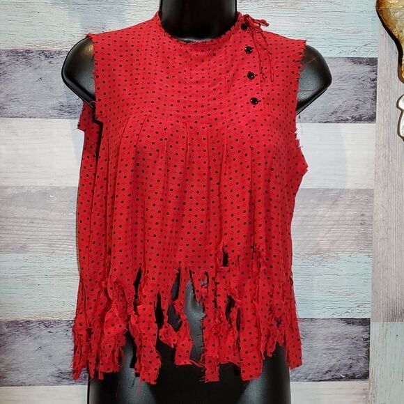 Oscar De La Renta Miss O Sz 4 TRASHED Silk Pleated Front Blouse Festival Fun OOK - Picture 1 of 8